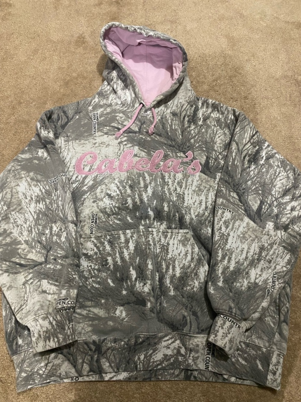 White & Gray Camo Pink Cabela’s Hoodie - Women’s Size S (baggy)